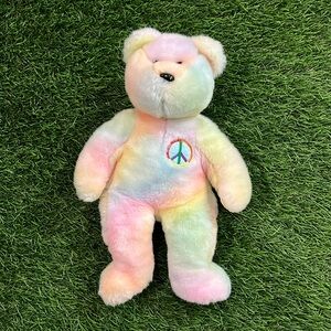 TY Beanie Buddies 14” Plush - Tie Dye Peace Bear - 1999